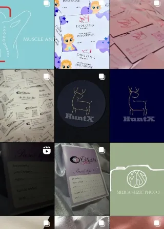Pregled radova sa Instagram profila Duca Dizajn — kolaž logotipa, vizit karti i grafika